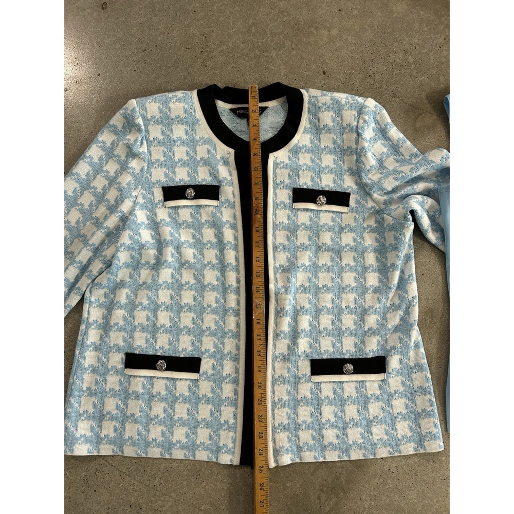 MING WANG Jacket Houndstooth Knit Sky Baby Blue Black White & Tank SZ L - Picture 10 of 13
